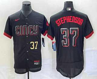 Men%27s Cincinnati Reds #37 Tyler Stephenson Number Black 2023 City Connect Flex Base Stitched Jerseys->cincinnati reds->MLB Jersey